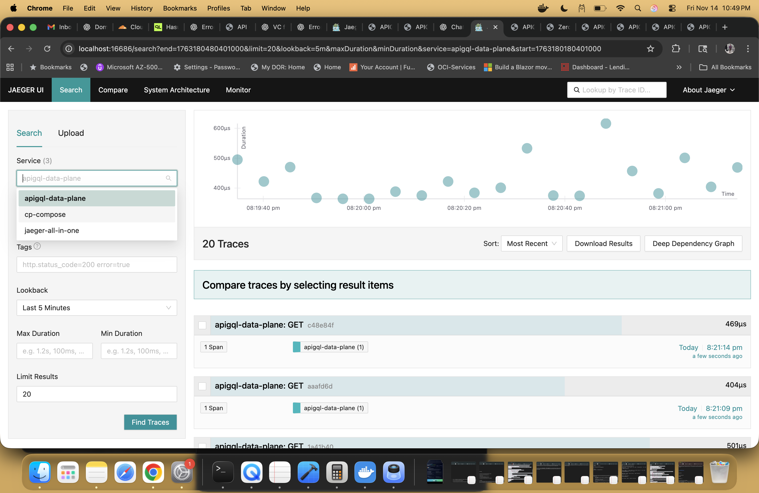 Jaeger telemetry search for apigql-data-plane service